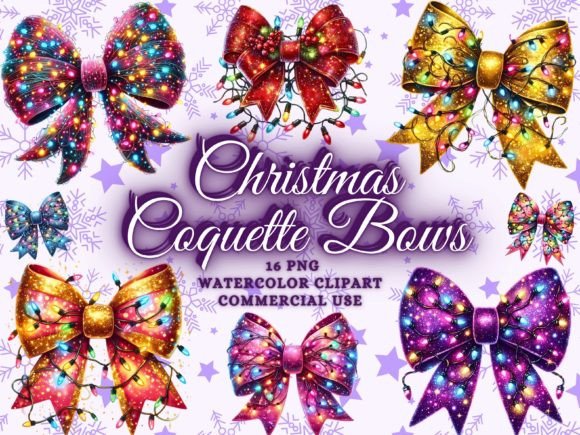 Elevate Your Designs with Christmas Light Coquette Bow PNG Clipart