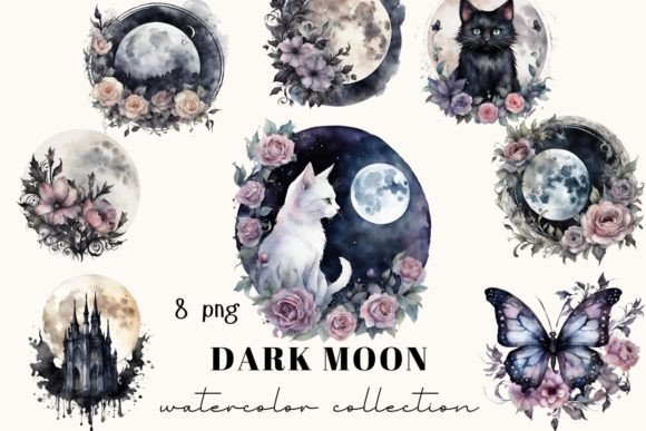 Enchant Your Designs: Full Moon Clipart & Galaxy Cat Magic