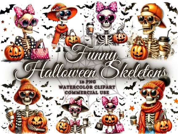 Spooky-Cute Design: Skeleton Clipart for Modern Projects