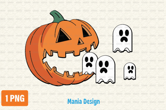 Whimsical Halloween Design: The Hungry Pumpkin Ghost PNG